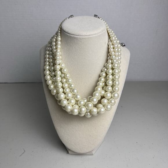 Lia Sophia 6 Strand Bib Necklace Faux Pearl Layered Statement Jewelry Bridal - Picture 10 of 10